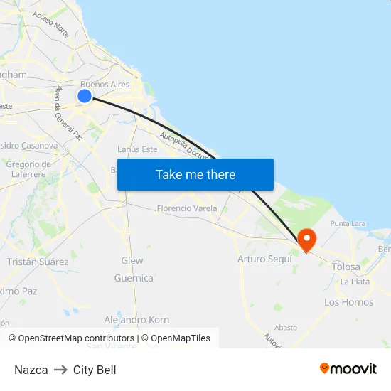 Nazca to City Bell map