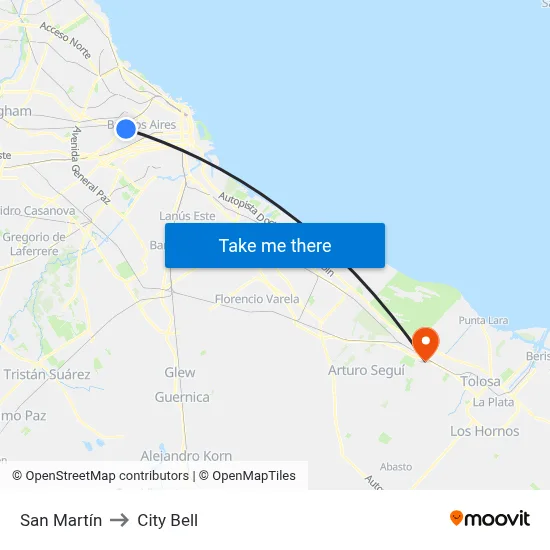 San Martín to City Bell map