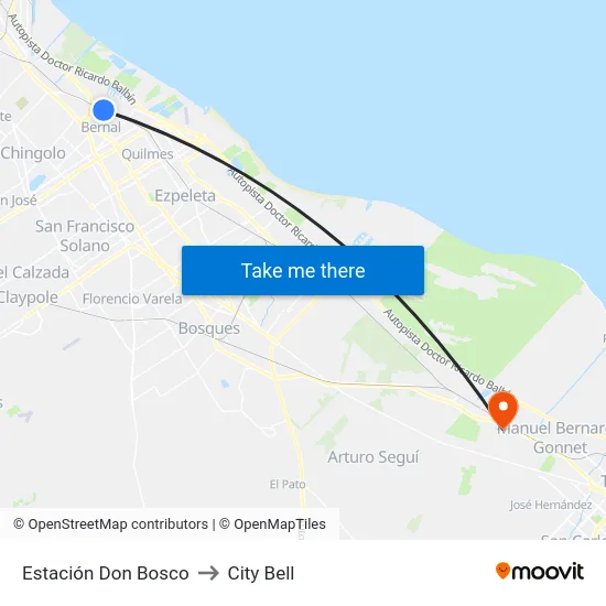 Estación Don Bosco to City Bell map