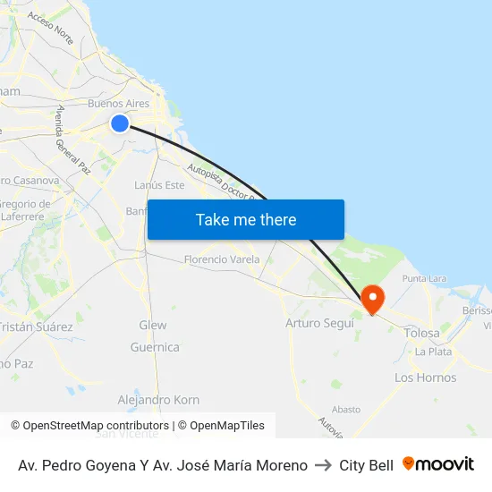 Av. Pedro Goyena Y Av. José María Moreno to City Bell map