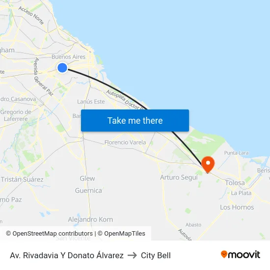 Av. Rivadavia Y Donato Álvarez to City Bell map