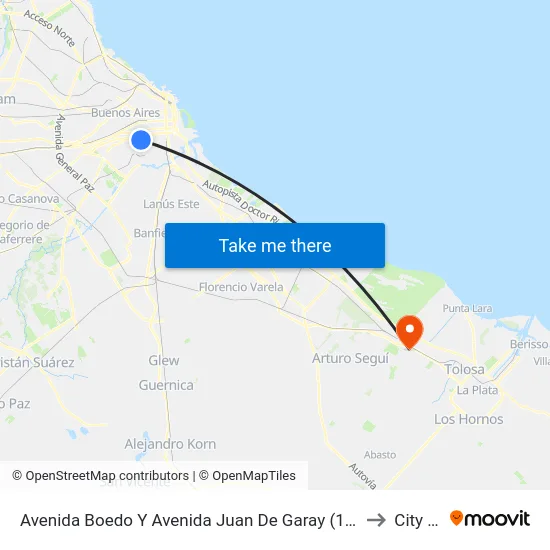 Avenida Boedo Y Avenida Juan De Garay (128 - 134 - 160) to City Bell map