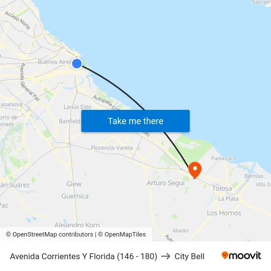 Avenida Corrientes Y Florida (146 - 180) to City Bell map