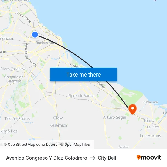 Avenida Congreso Y Díaz Colodrero to City Bell map