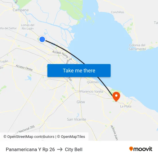 Panamericana Y Rp 26 to City Bell map