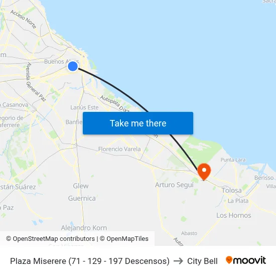 Plaza Miserere (71 - 129 - 197 Descensos) to City Bell map