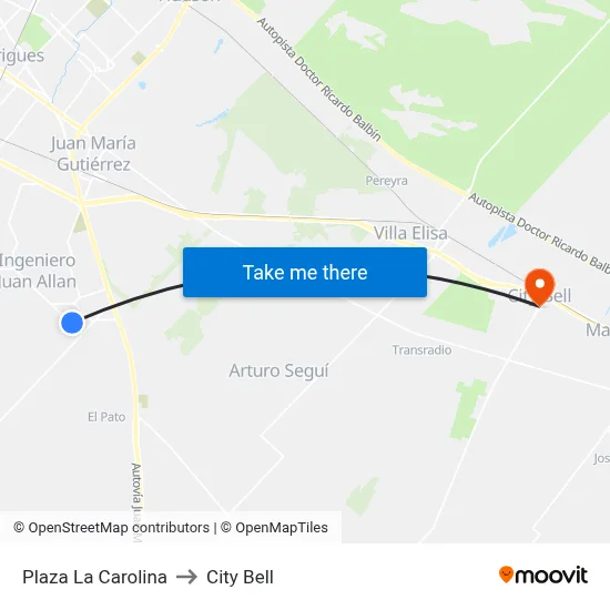 Plaza La Carolina to City Bell map