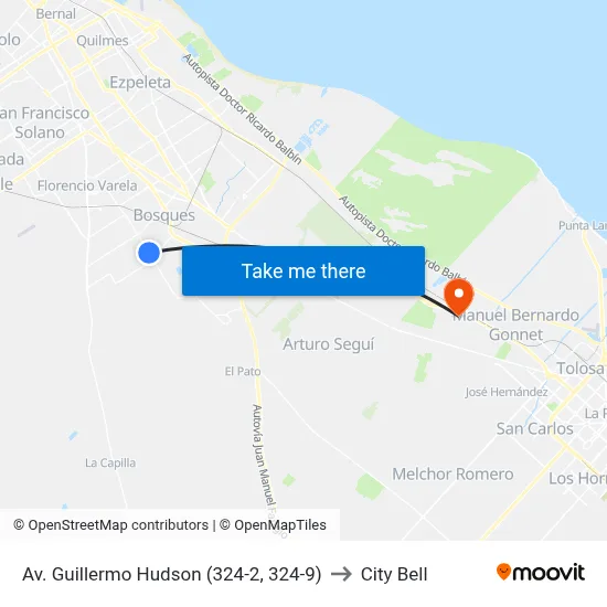 Av. Guillermo Hudson (324-2, 324-9) to City Bell map