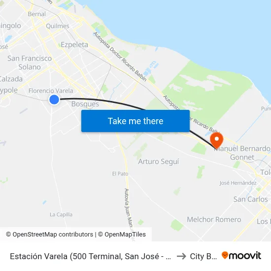 Estación Varela (500 Terminal, San José - 503r) to City Bell map
