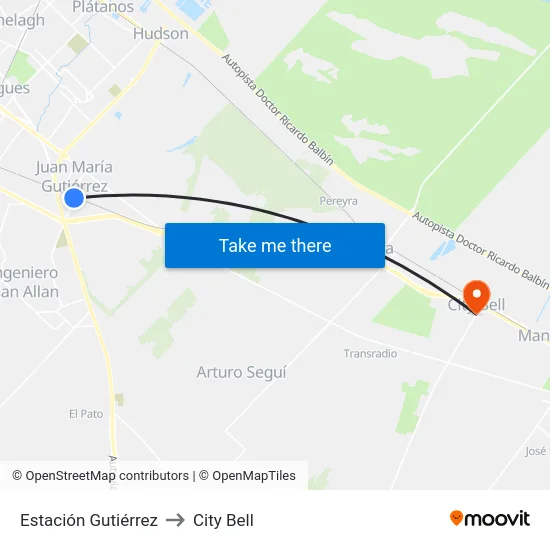 Estación Gutiérrez to City Bell map