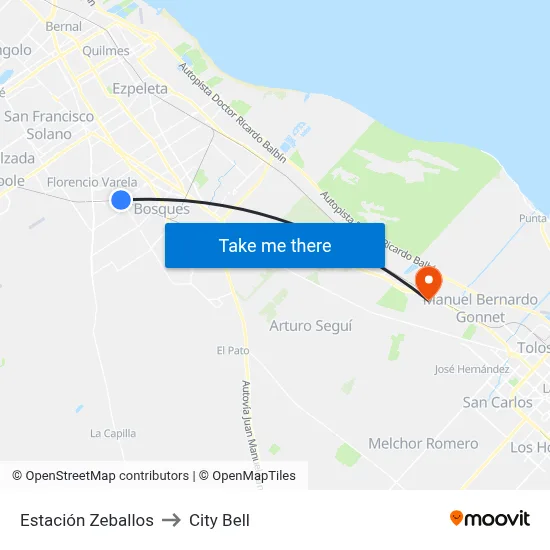 Estación Zeballos to City Bell map