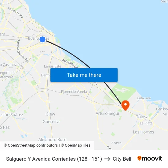 Salguero Y Avenida Corrientes (128 - 151) to City Bell map