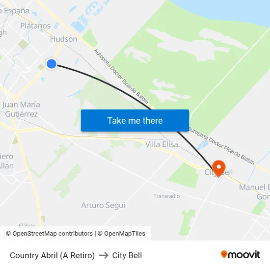 Country Abril (A Retiro) to City Bell map
