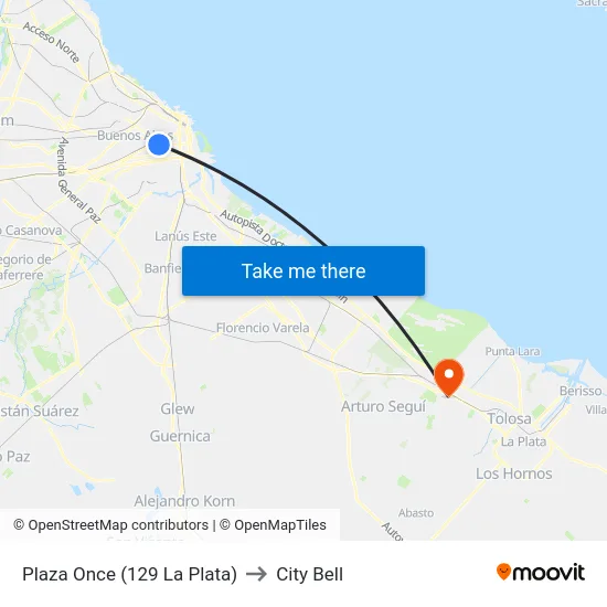 Plaza Once (129 La Plata) to City Bell map