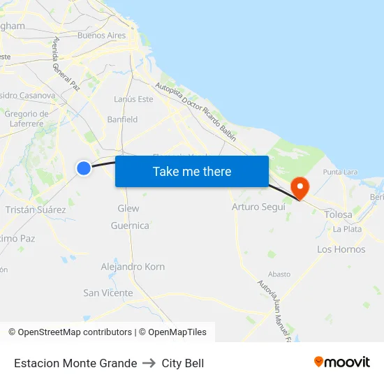 Estacion Monte Grande to City Bell map