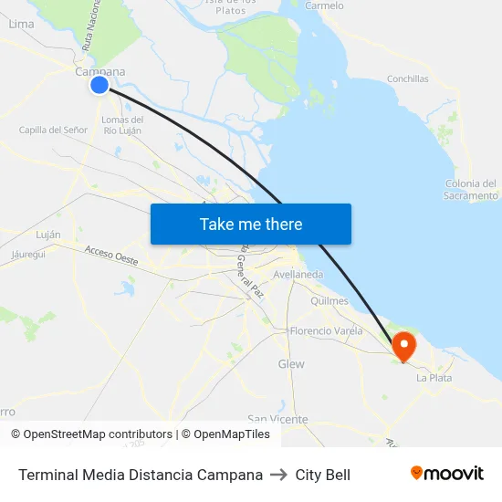 Terminal Media Distancia Campana to City Bell map