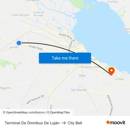 Terminal De Ómnibus De Luján to City Bell map