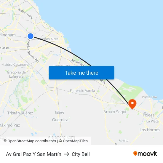 Av Gral Paz Y San Martín to City Bell map