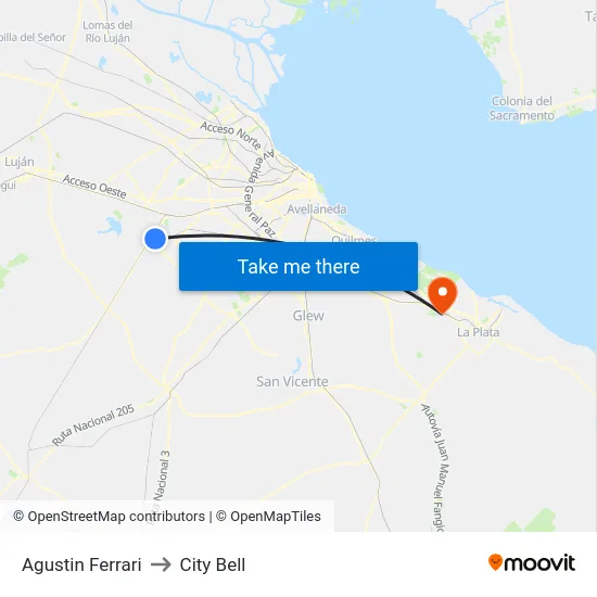 Agustin Ferrari to City Bell map
