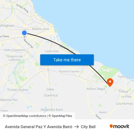Avenida General Paz Y Avenida Beiró to City Bell map
