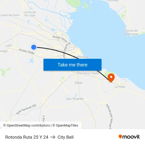Rotonda Ruta 25 Y 24 to City Bell map