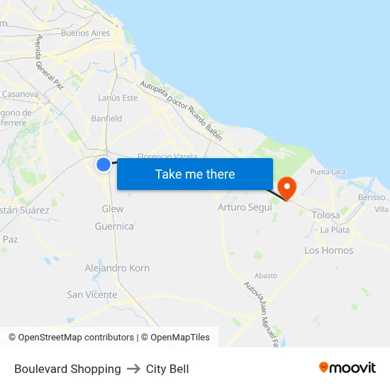 Boulevard Shopping to City Bell map