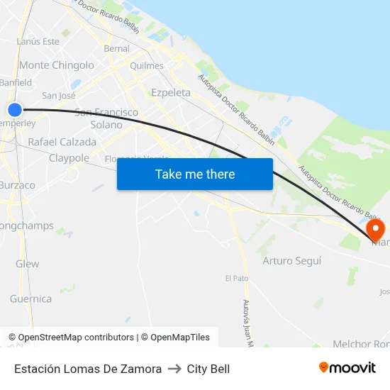 Estación Lomas De Zamora to City Bell map