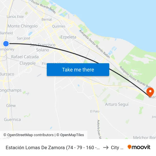 Estación Lomas De Zamora (74 - 79 - 160 - 278 - 323) to City Bell map