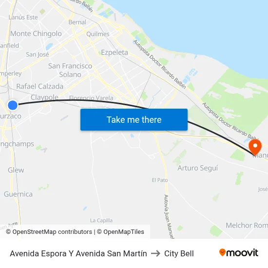 Avenida Espora Y Avenida San Martín to City Bell map