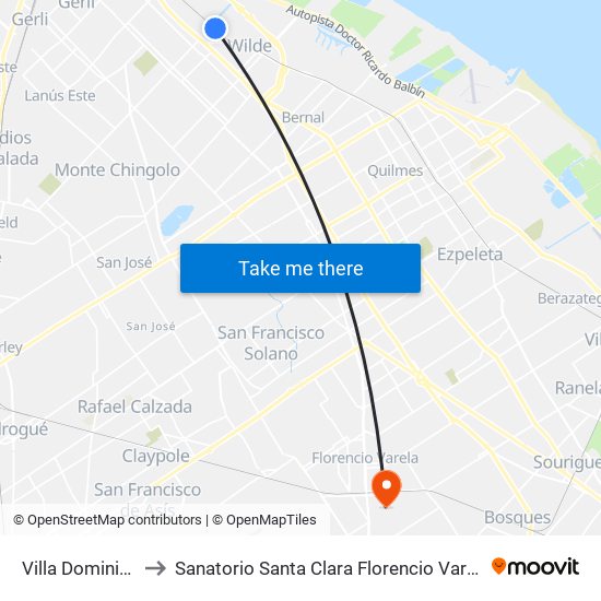 Villa Dominico to Sanatorio Santa Clara Florencio Varela map