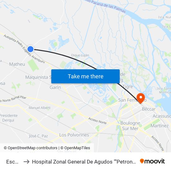 Escobar to Hospital Zonal General De Agudos ""Petrona V. De Cordero"" map