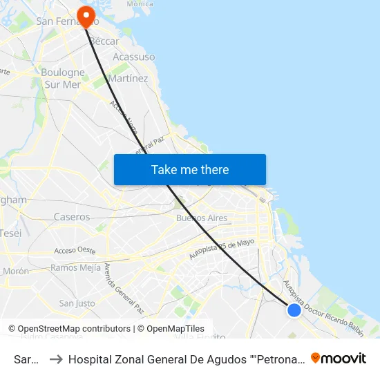 Sarandi to Hospital Zonal General De Agudos ""Petrona V. De Cordero"" map
