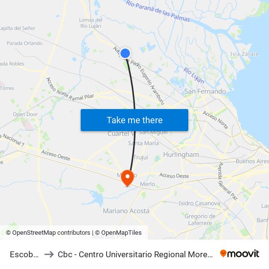 Escobar to Cbc - Centro Universitario Regional Moreno map