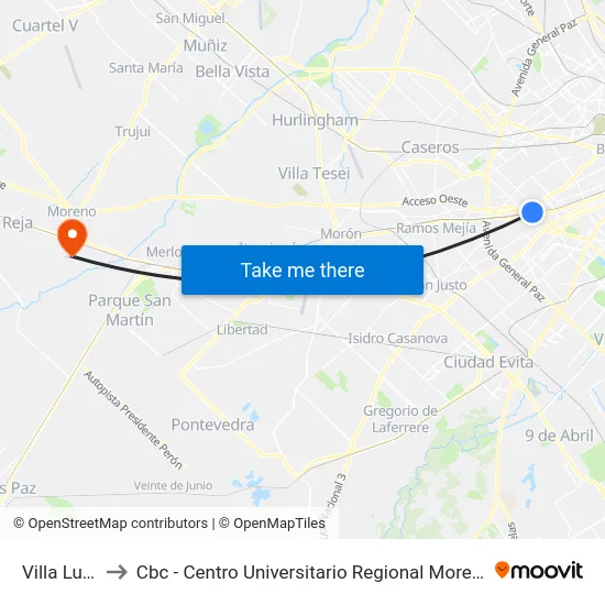 Villa Luro to Cbc - Centro Universitario Regional Moreno map