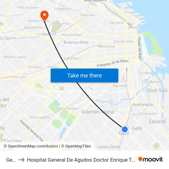 Gerli to Hospital General De Agudos Doctor Enrique Tornú map