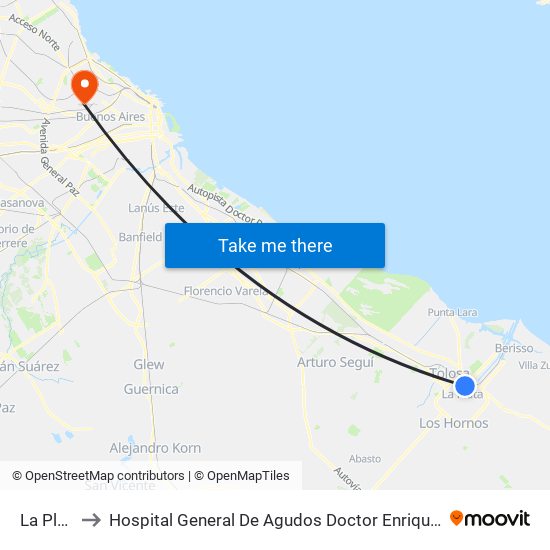 La Plata to Hospital General De Agudos Doctor Enrique Tornú map