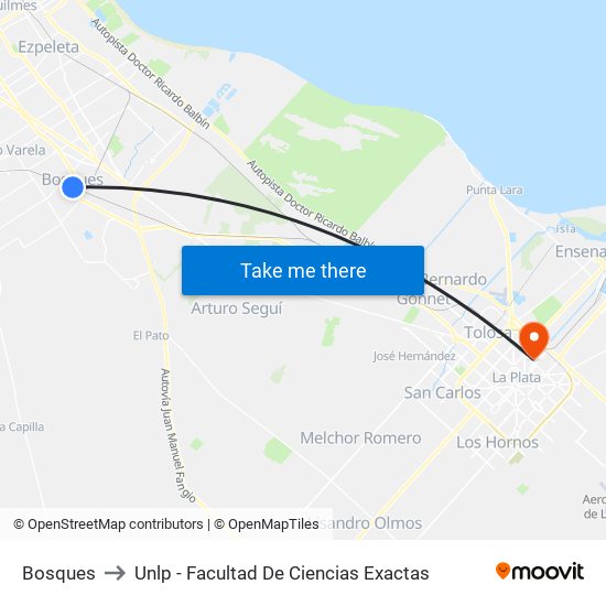 Bosques to Unlp - Facultad De Ciencias Exactas map