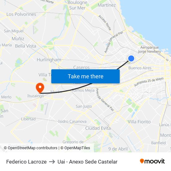 Federico Lacroze to Uai - Anexo Sede Castelar map