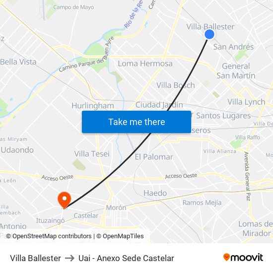 Villa Ballester to Uai - Anexo Sede Castelar map