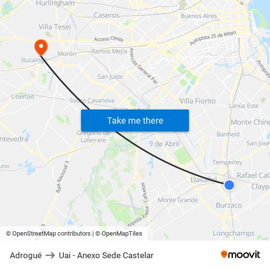 Adrogué to Uai - Anexo Sede Castelar map