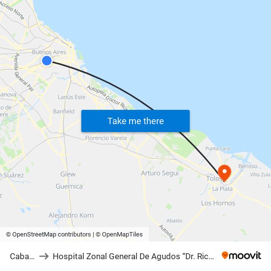 Caballito to Hospital Zonal General De Agudos “Dr. Ricardo Gutiérrez” map