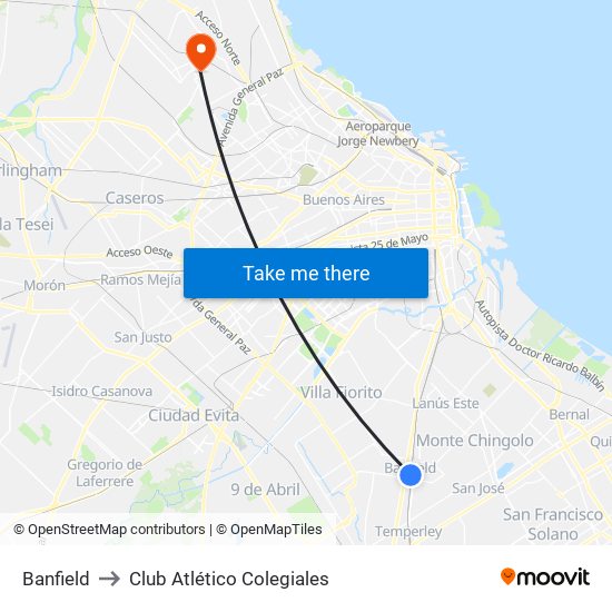 Banfield to Club Atlético Colegiales map