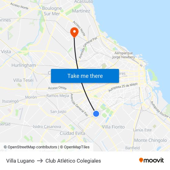 Villa Lugano to Club Atlético Colegiales map