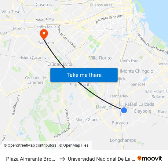 Plaza Almirante Brown, 303 to Universidad Nacional De La Matanza map