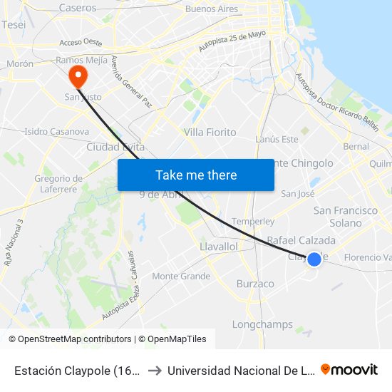 Estación Claypole (160 - 383 9) to Universidad Nacional De La Matanza map