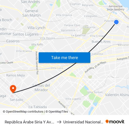 República Árabe Siria Y Av. General Las Heras to Universidad Nacional De La Matanza map