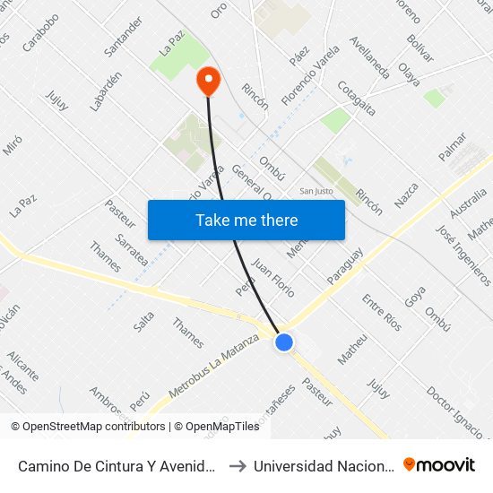 Camino De Cintura Y Avenida Juan Manuel De Rosas to Universidad Nacional De La Matanza map