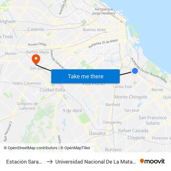 Estación Sarandí to Universidad Nacional De La Matanza map