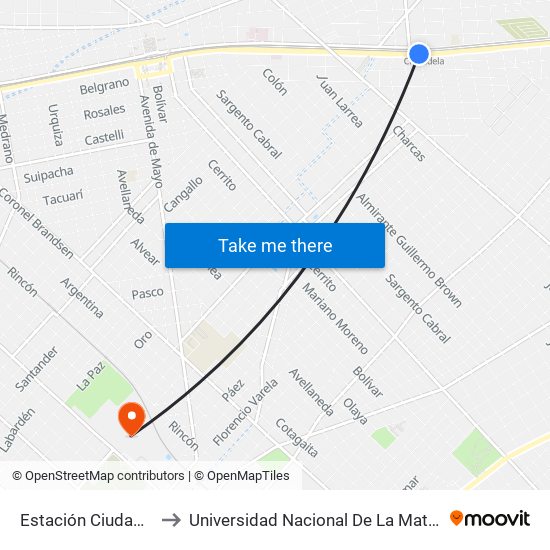 Estación Ciudadela to Universidad Nacional De La Matanza map