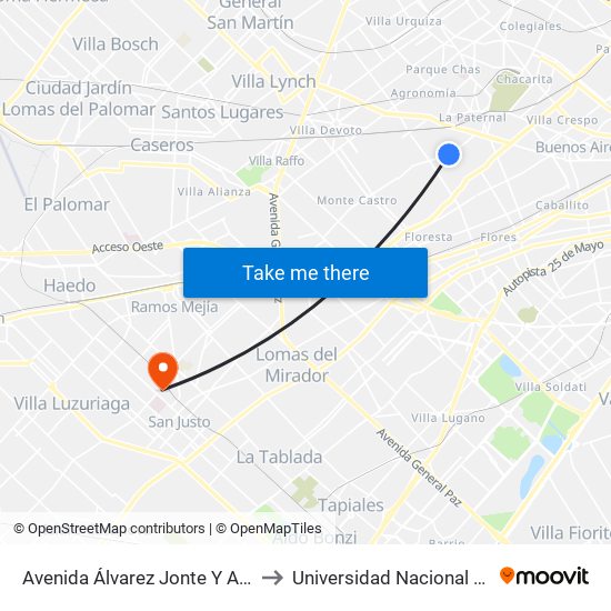 Avenida Álvarez Jonte Y Artigas (63 - 133) to Universidad Nacional De La Matanza map
